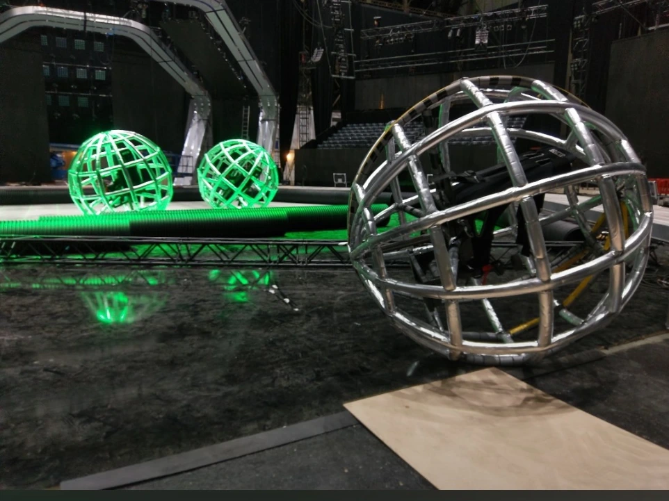 On set, behind the scenes, man vs Robot