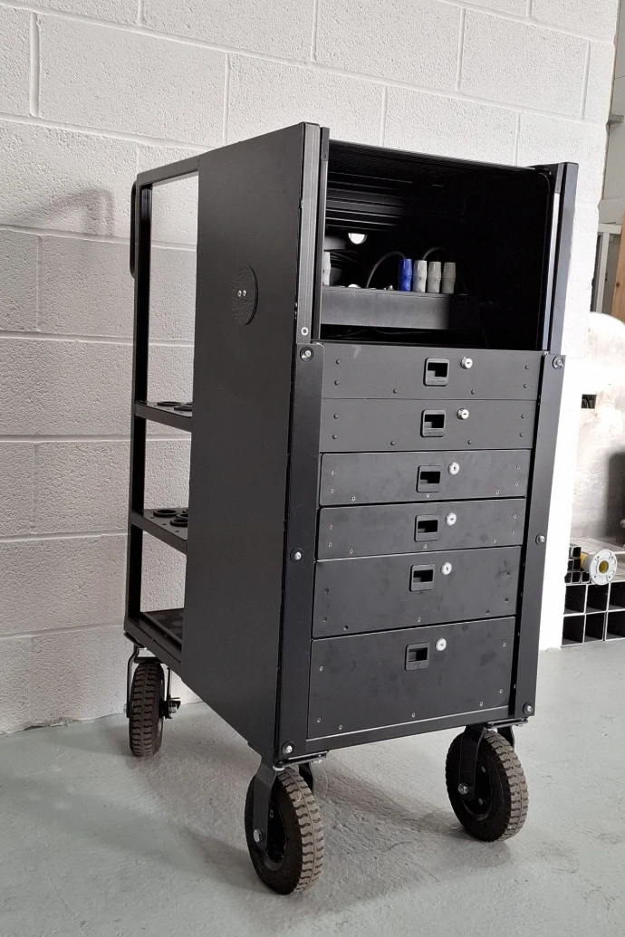 Studio charging Cart, bespoke cart, Film and TV production